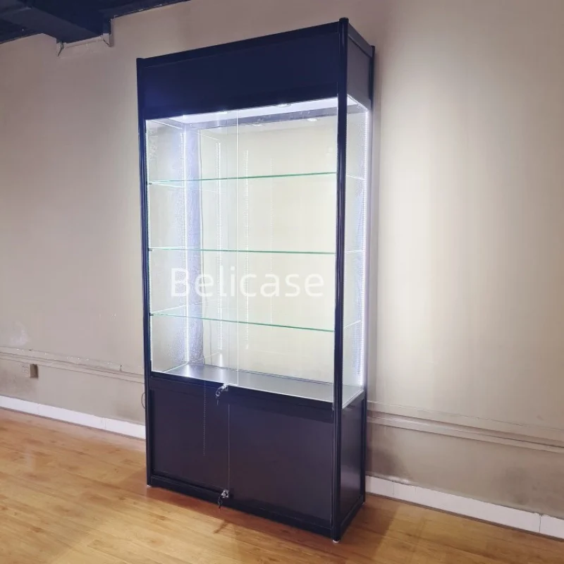 2025customized.Smoke Shop Supplier Glass Display Cabinet with Led lighting Full Showcase with Adjustable Shelves Smoke Sh