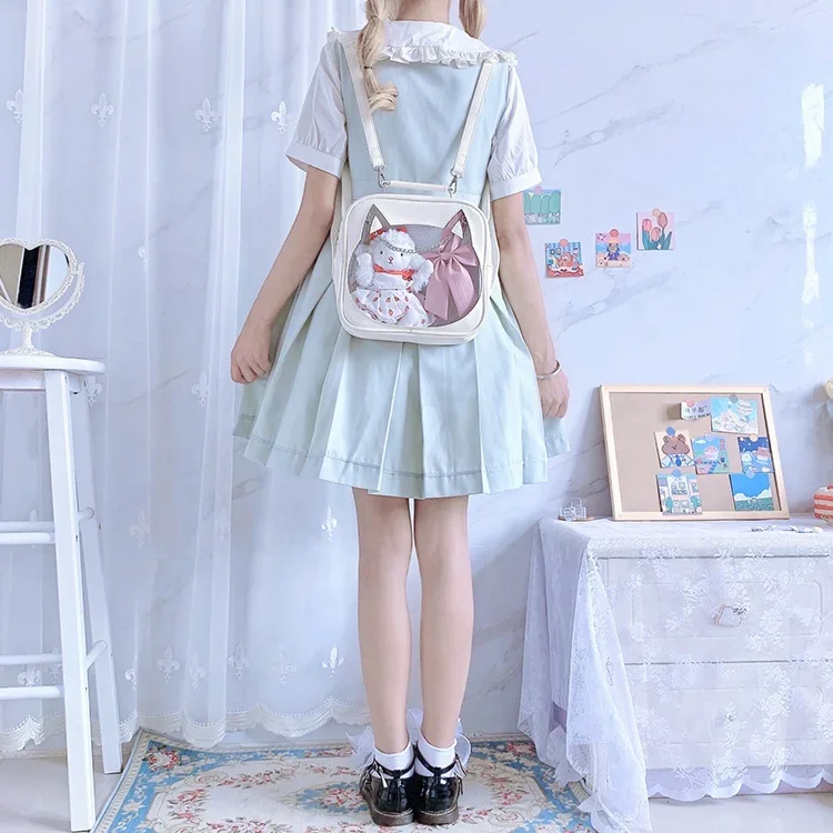 

Fashion Meowian Ita Backpack Crossbody Messenger Purse Clear Window JK Uniform Shoulder Bags for Anime Cat Pins Display Bag