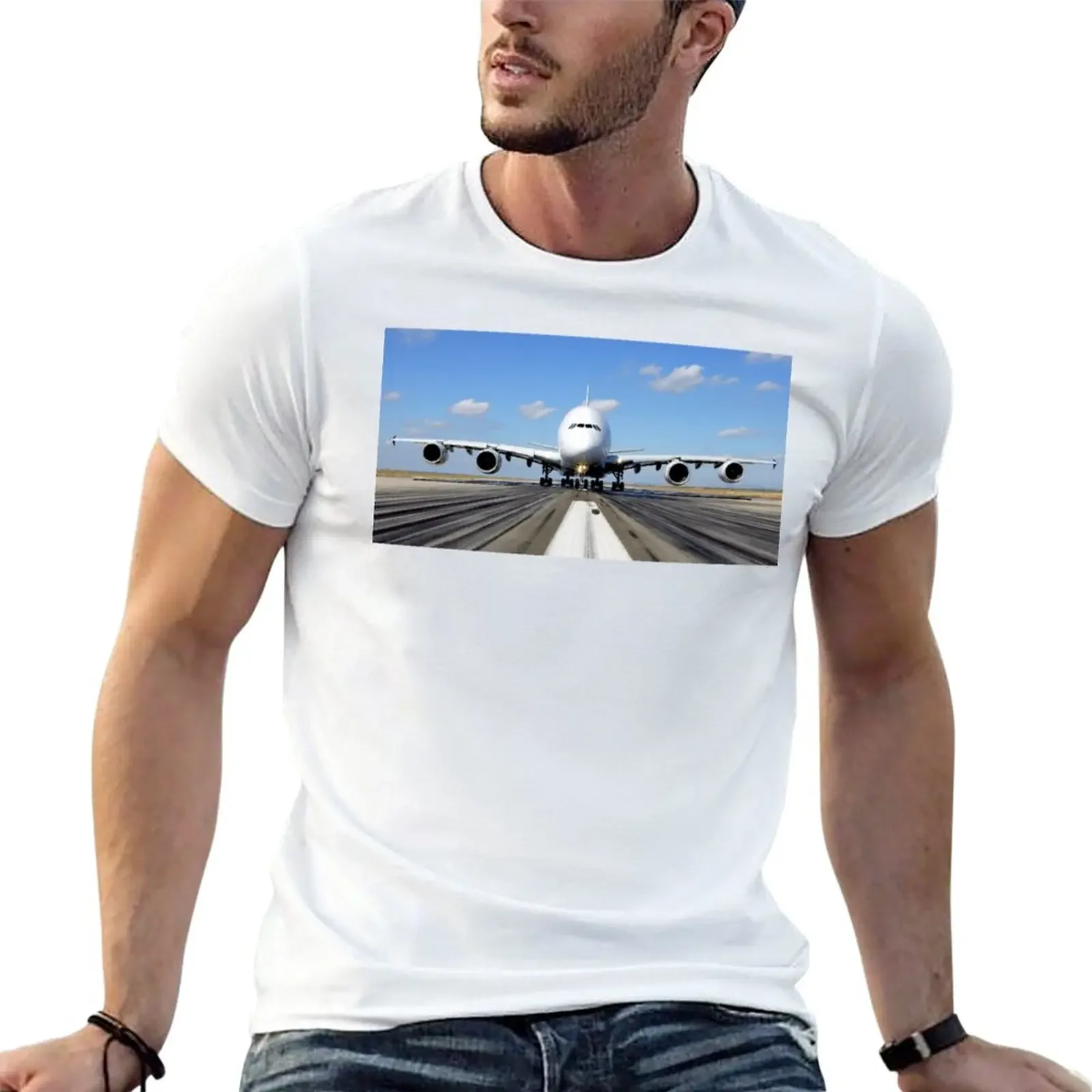 Funny t shirt plus size tops t shirts for men pack Airbus A380 Plane on the Runway T-Shirt graphic oversized men clothing COTTON