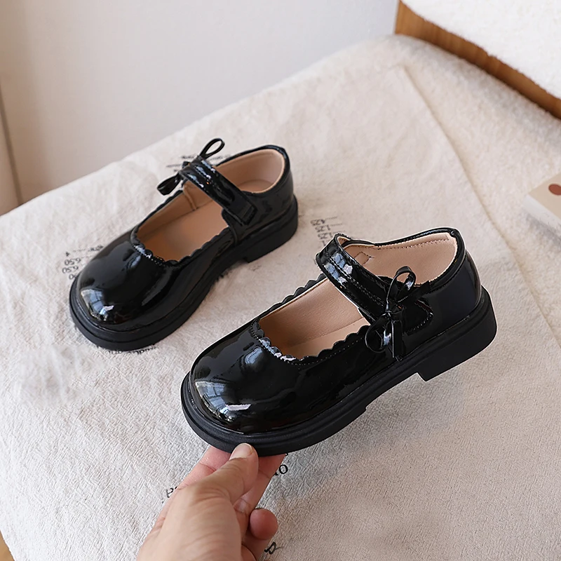 

Girls Black Bow Mary Jane Flats Soft Sole Kids Shoes For School Uniform Party Wedding Dress