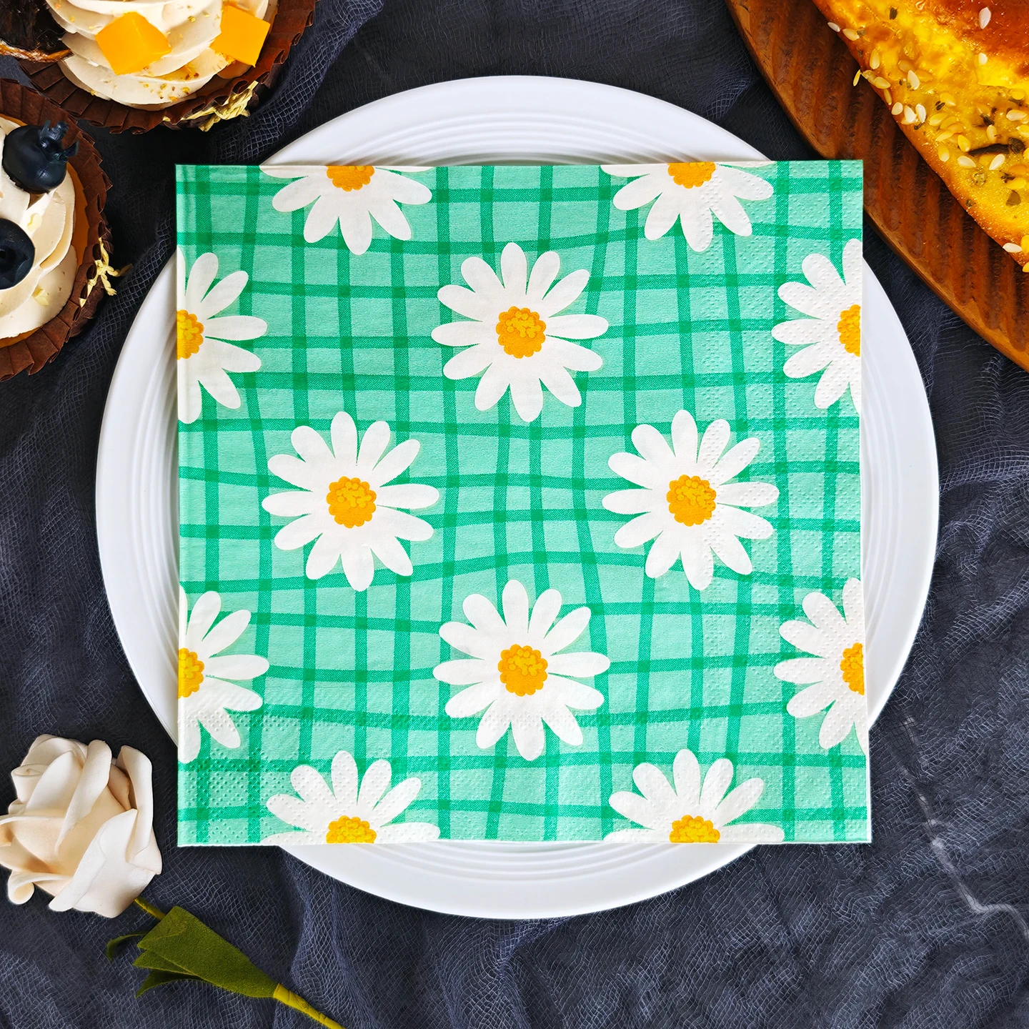 20/50pcs 33*33cm 2ply Little Daisy grid paper Napkins Suitab