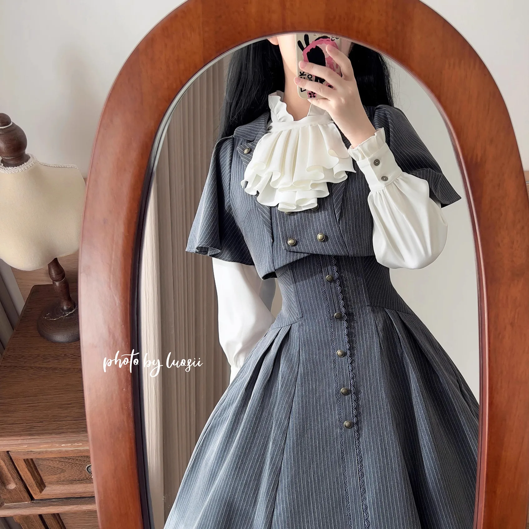 Original britischen Stil Retro elegante Langarm-Shirt Frühling Herbst 2025, Damen Slim Fit Fliege Lolita Shirts Lady Blusen