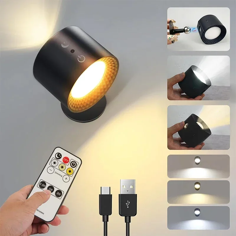 Applique murale LED à double tête, télécommande tactile, 360 rotative, aste par USB, veilleuse portable sans fil pour chambre à coucher, lampe de lecture