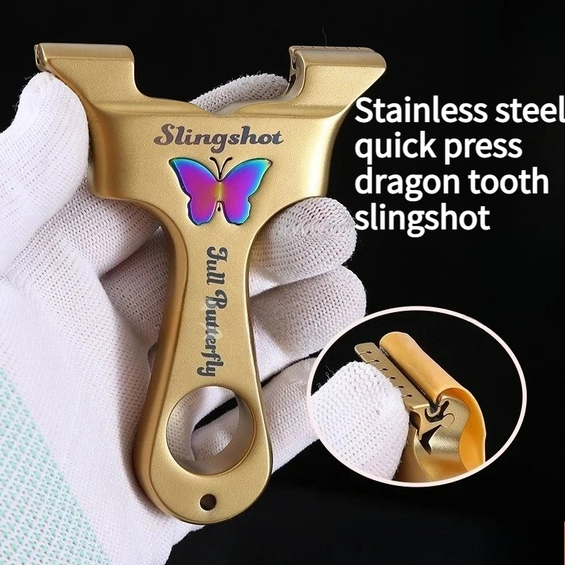 New Dragon Teeth Butterfly Slingshot High-precision Flat Leather 304 Stainless Steel Outdoor Shooting Slingshot