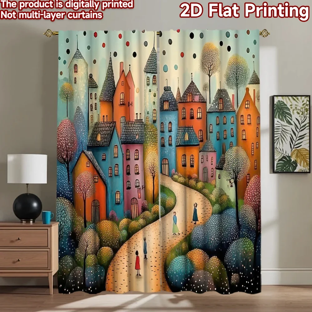

1pc 2D flat Photography Backdrop Popular Backdrop Colorful Village Scene 100% Polyester Birthday Party Use for Holiday