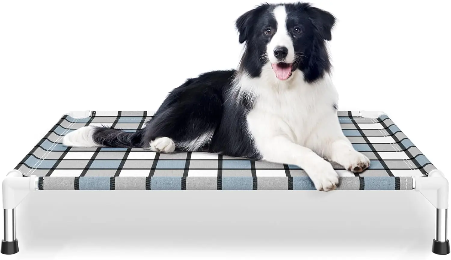 

Elevated Outdoor Raised Dog Bed for Medium Pets, Lifted Pet Cot with Soft Plush Surface and Stainless Steel Frame, 34'' x 26'' x