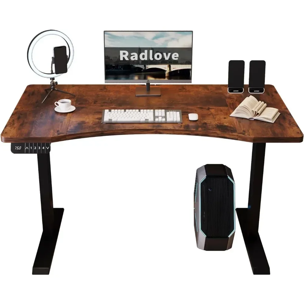 Height Adjustable 55 x 30''Electric Standing Desk with Curved Design Stand Up Table 4 Memory Keys,Computer Desk