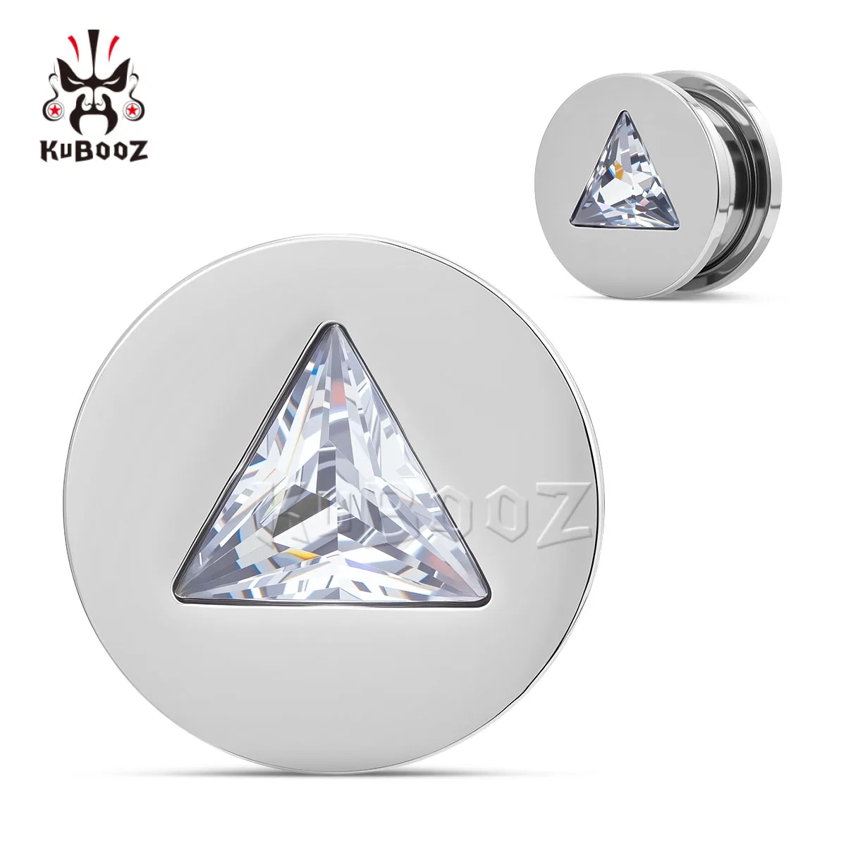 KUBOOZ Stainless Steel Triangle Zircon Ear Tunnels Plugs Screw Fit Ear Expanders Stretchers Gauge Body Piercing Jewelry 2PCS