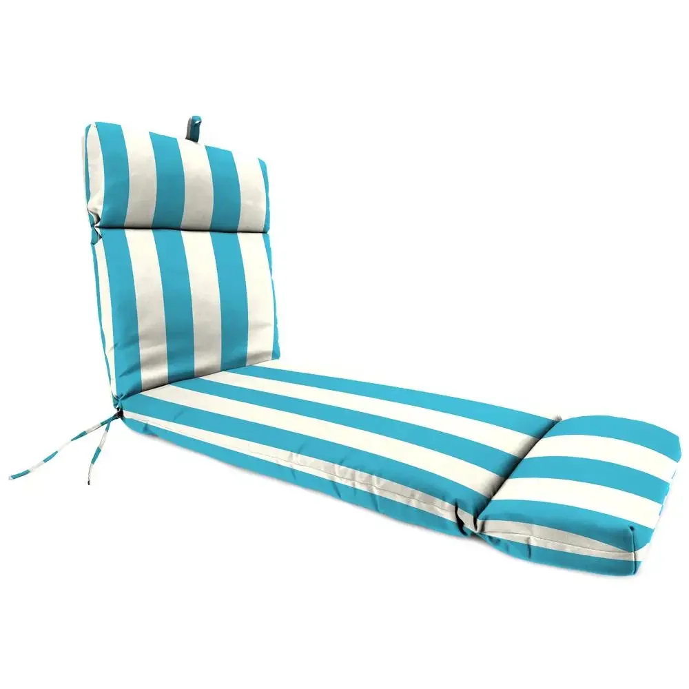 Chaise Lounge Cushion Turquoise Stripe UV Protected Water Resistant French Edge Design