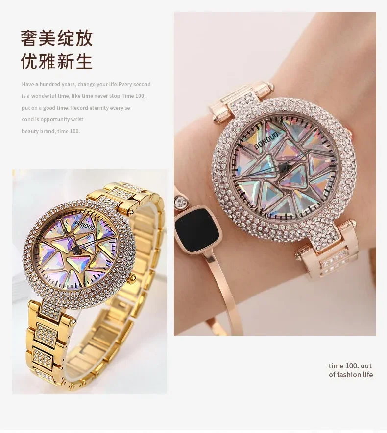 Nowy elegancki kwarcowy damski zegarek luksusowy styl Rhinestone kobiety wodoodporny damski zegarek ze stali Relogio Feminno prezent