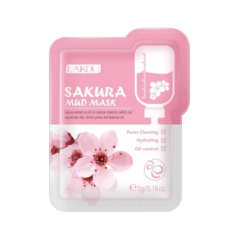 Laikou SAKURA หน้ากากโคลนบำรุงผิวหน้าบำรุงผิวที่กำจัดสิวรูขุมขนที่มีน้ำมันควบคุมความชุ่มชื้นไวท์เทนนิ่งเครื่องสำอาง5กรัม