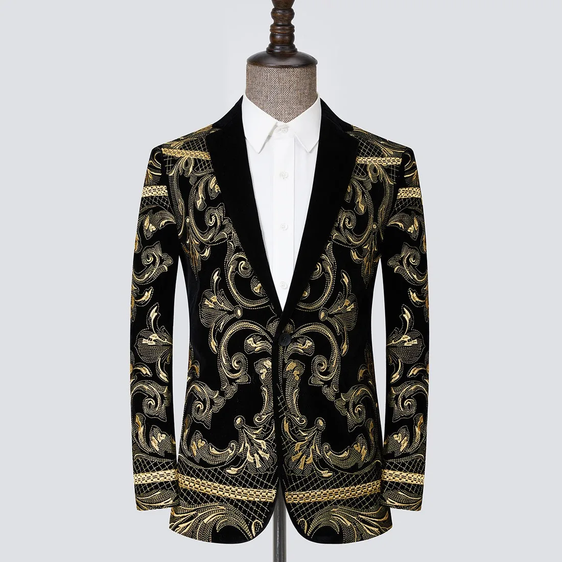 

Men's Embroidered Casual Suit Jacket Black Velvet Flat Collar Suit Performance Outfit