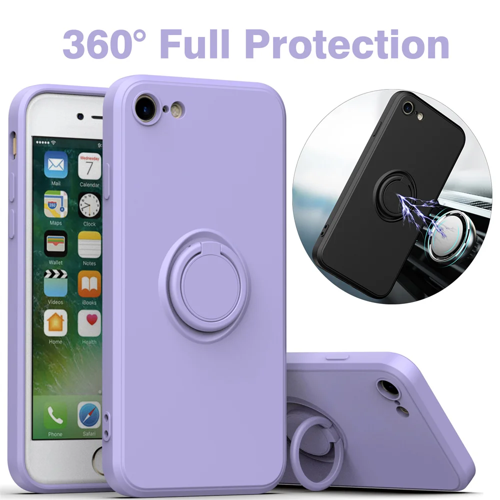 Luxury Liquid Silicone Magnetic Cases For iPhone 15 14 13 12 11 Pro Max XS XR 6 6s 7 8 Plus SE 2020 Soft Cover With Ring Holder