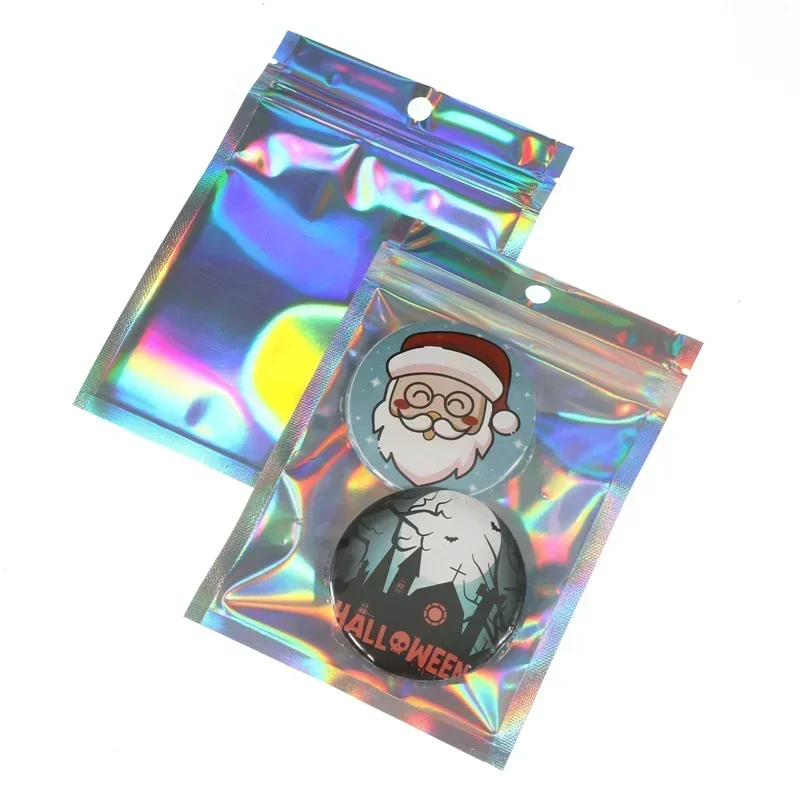 Bolsas iridiscentes con cierre de cremallera, bolsas de 100 Uds., bolsa iridiscente de plástico para cosméticos, bolsas de maquillaje holográficas, bolsa con cremallera de holograma-s