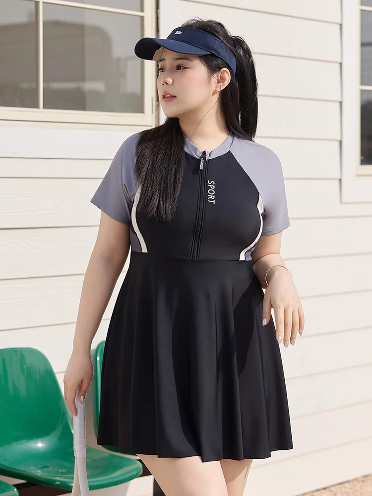 

plus Size Swimsuit Women's Conservative Thermal Bathing Suit Slimming Belly Cover High End Feeling Short Sleeve