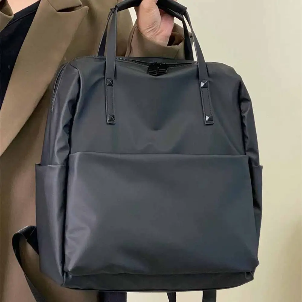 Black Lightweight Computer Bag Solid Color Korean Style Nylon Shoulder Bag Large Capacity Tote Bag Waterproof Travel Backpack