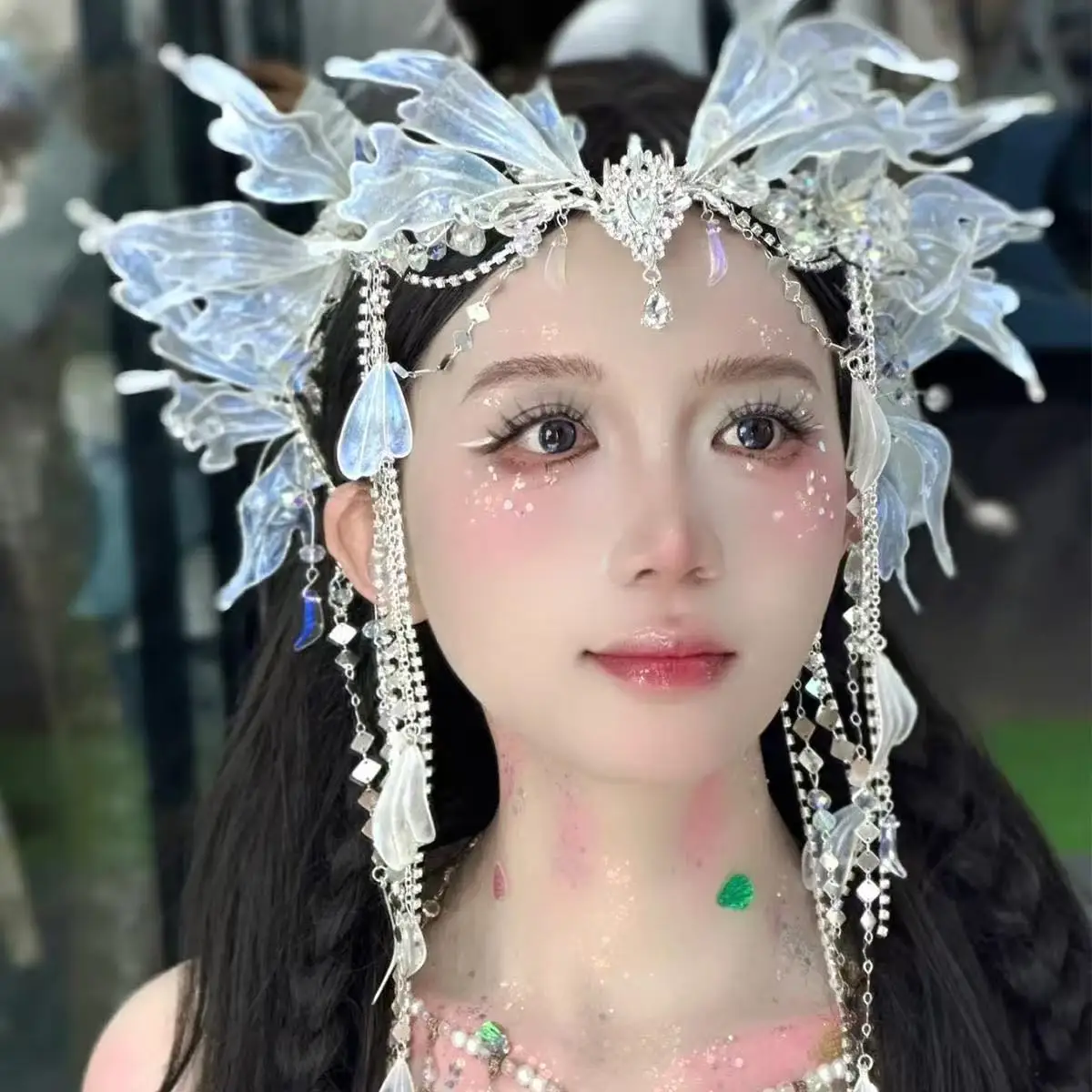 Beauty Exotic Style Mermaid Princess Headdress Mermaid Hair Crown Hanfu Style Forehead Decoration Fairy Headwear Butterfly Tiara