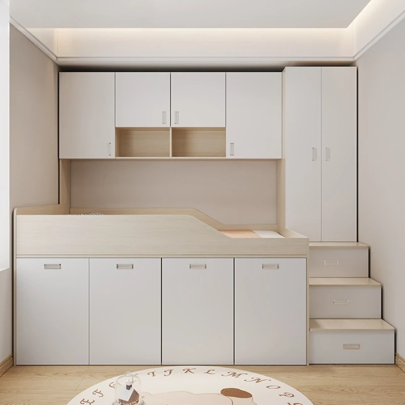 

Half-height bed wardrobe integrated high box pull-out cabinet storage children's bedroom tatami