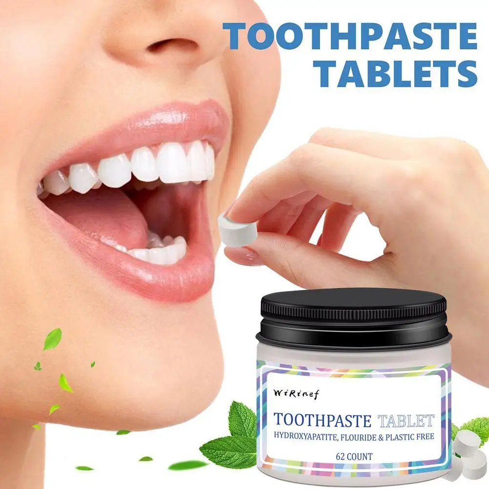 

Toothpaste Tablets 62Pcs/Jar Nano Hydroxyapatite Toothpaste Tabs Fluoride Free Travel Friendly Natural Whitening Dental Care