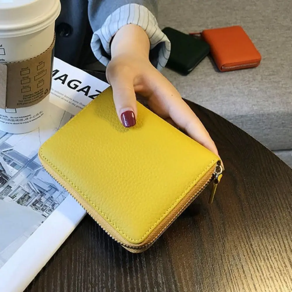

Simple Short Hangging Card Bag PU Leather Multiple Card Slot Multi-card Wallet Zipper Multifunction Card Holder Women