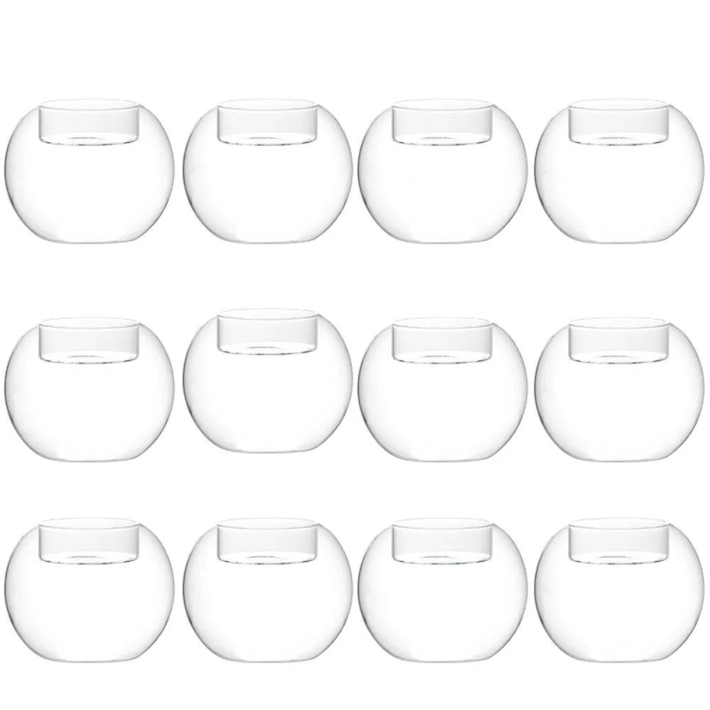 3/6/12PcsTransparent Round Hollow Glass Candle Holder Christmas Wedding Banquet Bar Party Wax Holder Candlesticks Home Decoratio