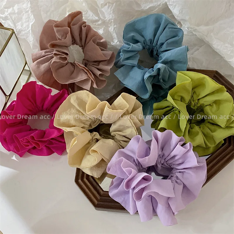 Korean Design Pleated Satin Double Layers Scrunchie Headdress for Women Girls Summer Colorful Cloth Hair Band Hair Accessories