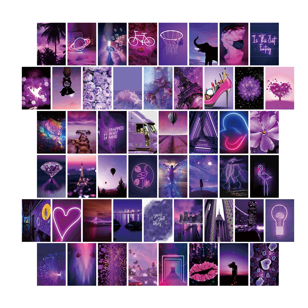 50pcs Postcard Wall Collage Kit Aesthetic Pictures,Purple Neon Room Decor Bedroom Aesthetic,Wall Art Posters For Room Decoration