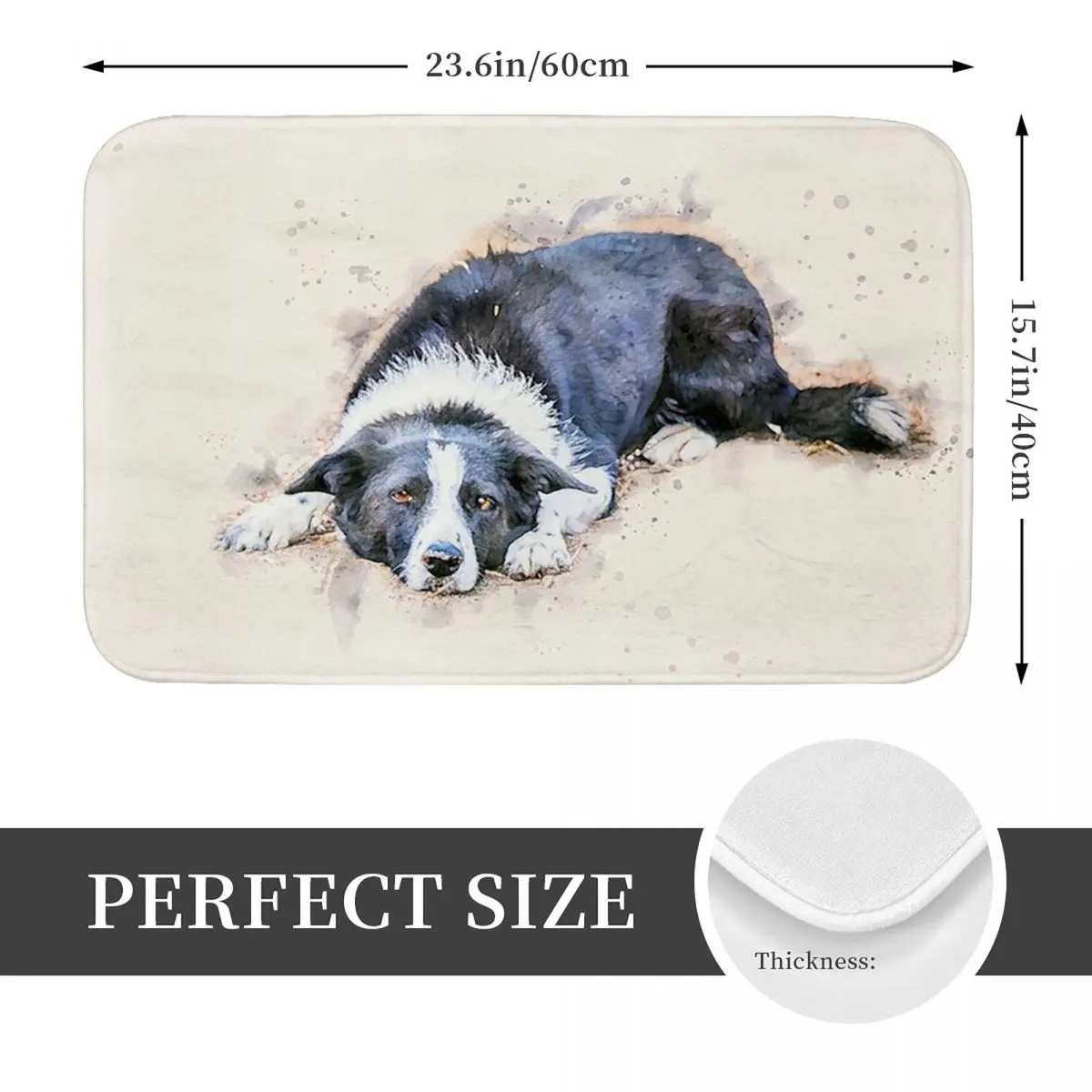 Cute Border Collies Dog Lying On Ground Watercolor Anti-slip Doormat Floor Mat Carpet Rug for Kitchen Entrance Home Footpad Mats