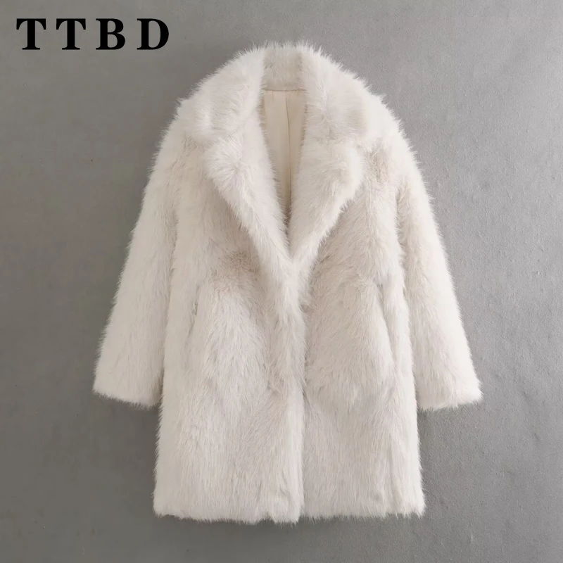 TTBD 2024 New Winter Ladies Casual a maniche lunghe effetto pelliccia sintetica cappotto da donna spesso caldo capispalla giacca retrò