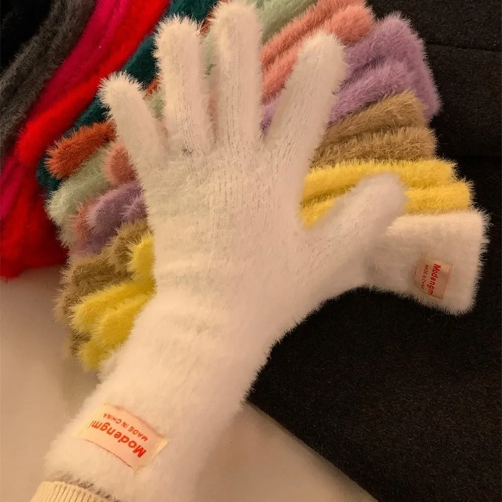 Korean Warm Winter Gloves Mink Fleece Soft Thick Knitted Gloves Touch Screen Gloves Christmas Gift