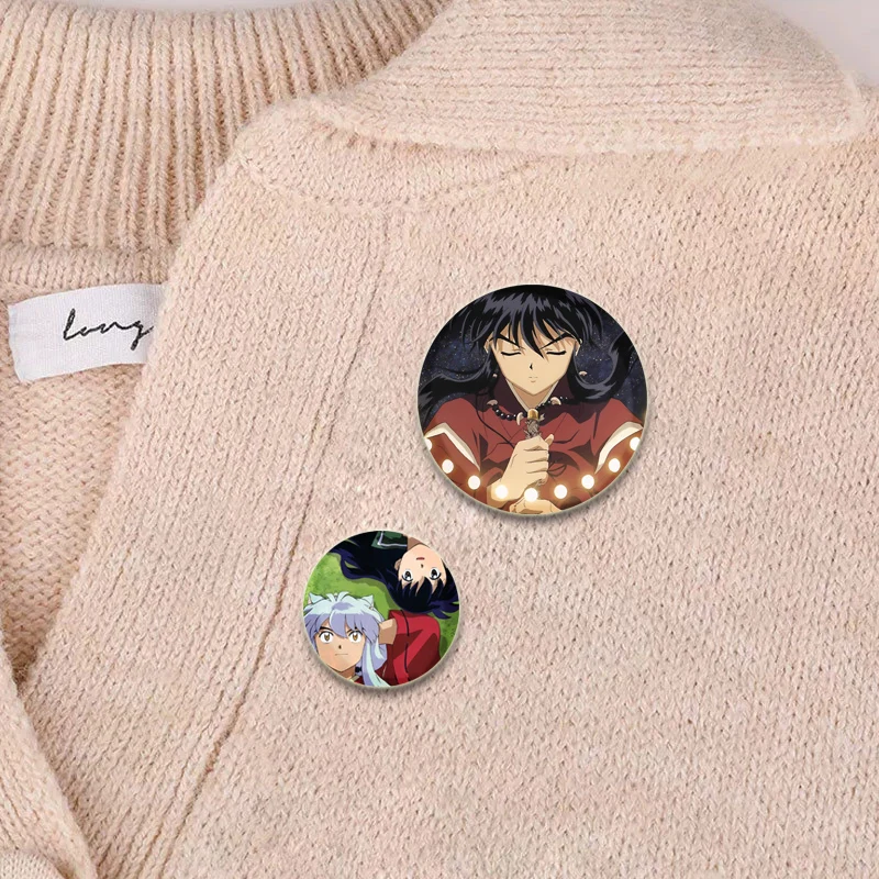 Anime Badge Inuyasha Higurashi Kagome Sesshoumaru Rin Cartoon Character Badge for Clothes Collar Jewelry Accessories Gifts Pins