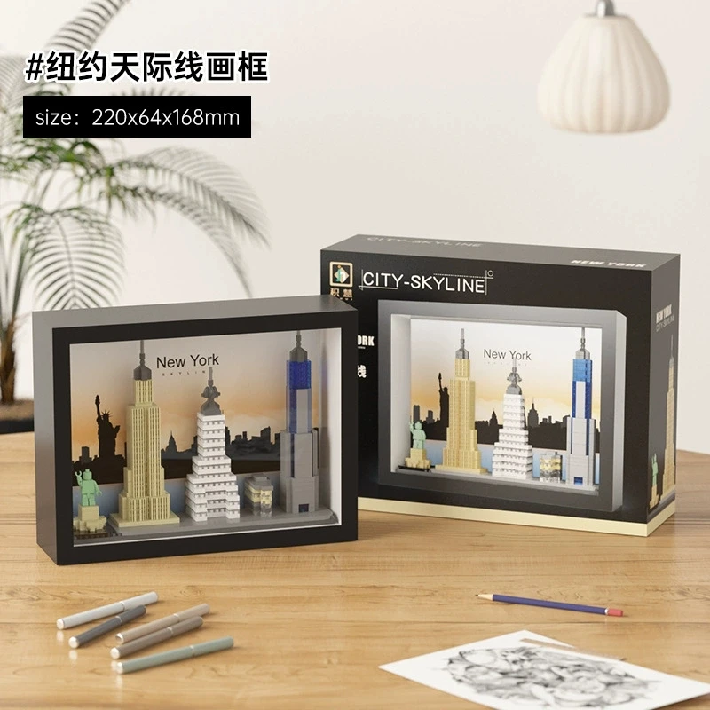 MOC العمارة أفق باريس لندن نيويورك دبي شنغهاي عرض الشارع بنة لعبة تزيين مكعبات البناء الصغيرة