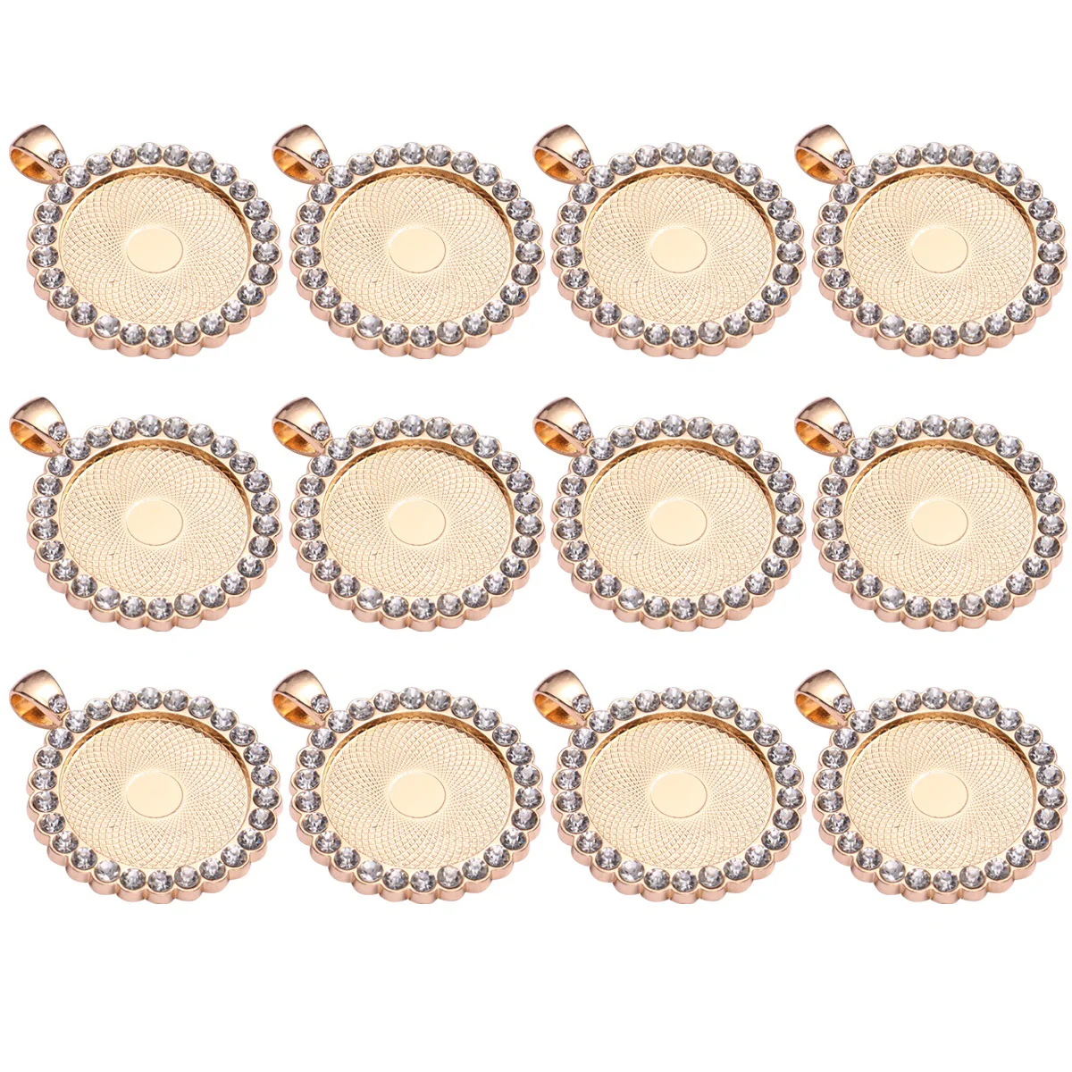 

12 Pcs Shining Pendant Parts Jewelry Tray Rhinestone Round Accessories Crystal Vintage