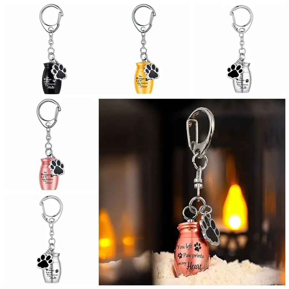 Pet Pendant Paw Print Pet Urns Keychain Dog Cat Ashes Stainless Steel Dog Ashes Keepsake Waterproof Pet Puppy Memorial