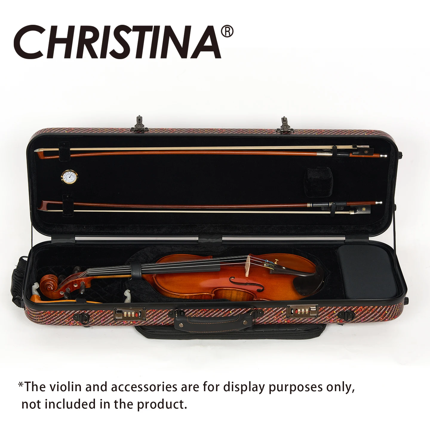 CHRISTINA Composite PC Rectangular Violin Case 4/4 Size Available in Speckling Red/Purple/Blue with Music Bag Combination Lock