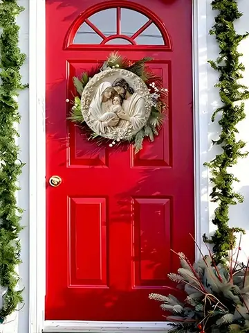 1/2pcs 2D Baptism Pray Faith Theme Family Wooden 7.9Inch/20cm Round Hanging Sign Wall or Door Decor Wall Art, Outdoor Courtyard