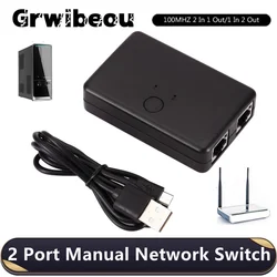 Grwibeou 2 portas interruptor de rede rj45 switch rede divisor cabo extensor 100mbps seletor sem energia 2 vias adaptador conector