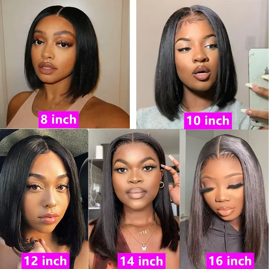 16 inch Bob Recht Menselijk haar 13x4 Front Lace Pruiken voor Vrouwen Natuurlijk Gekleurd 13x6 HD Lace Front Pruiken Preplucked 200 Dichtheid