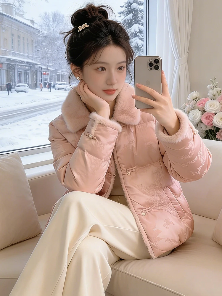 

Ladies' Stylish Lazy Style Cotton Jacket Button Design Winter Coat Korean Version Loose Fit Long Sleeve Thickened Polyester F...