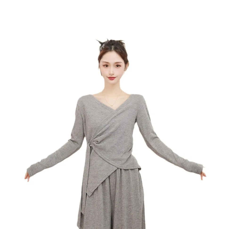 練習服女性の大人の秋と冬の新しい暖かい V ネックストラップカーディガンヨガモダンクラシックダンストップ