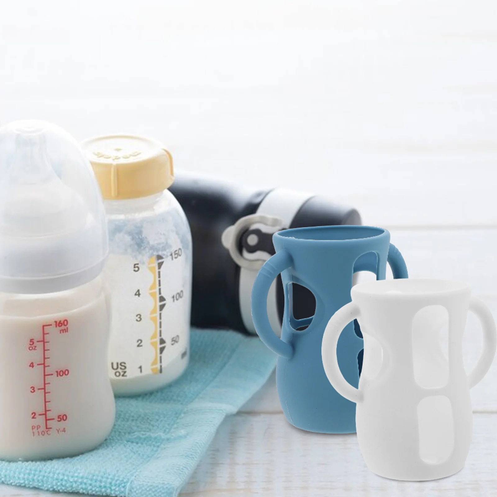 قطعتان من واقي زجاجة الأطفال من السيليكون بمقبض لزجاجة الرضاعة، بديل محمول وخفيف الوزن ومتوافق مع مختلف #6