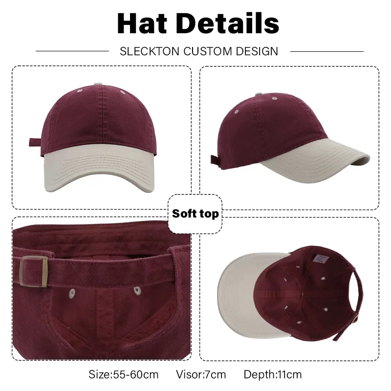 SLECKTON Custom Logo Splicing Baseball Cap for Men and Women DIY Letter Embroidery Hat Washed  Sunshade Hat Print Wholesale