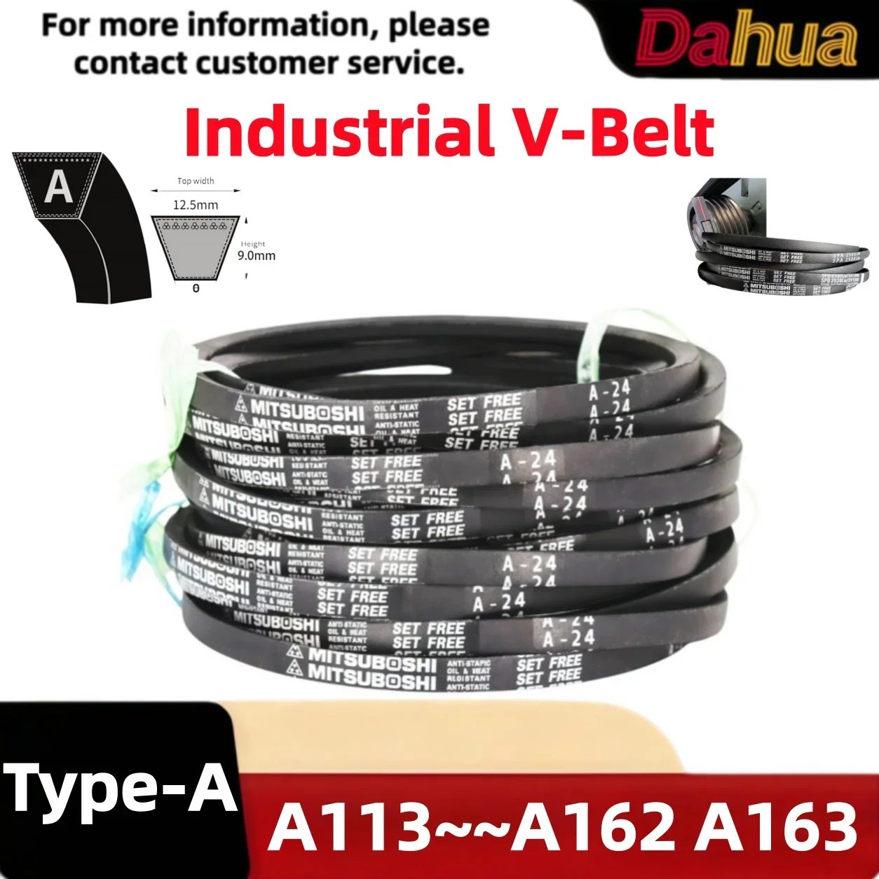 Type A113-A163 Industrial V Belt Made in Japan High Quality Rubber Transmission Belt Heavy Duty Drive Belt for Motor Engine