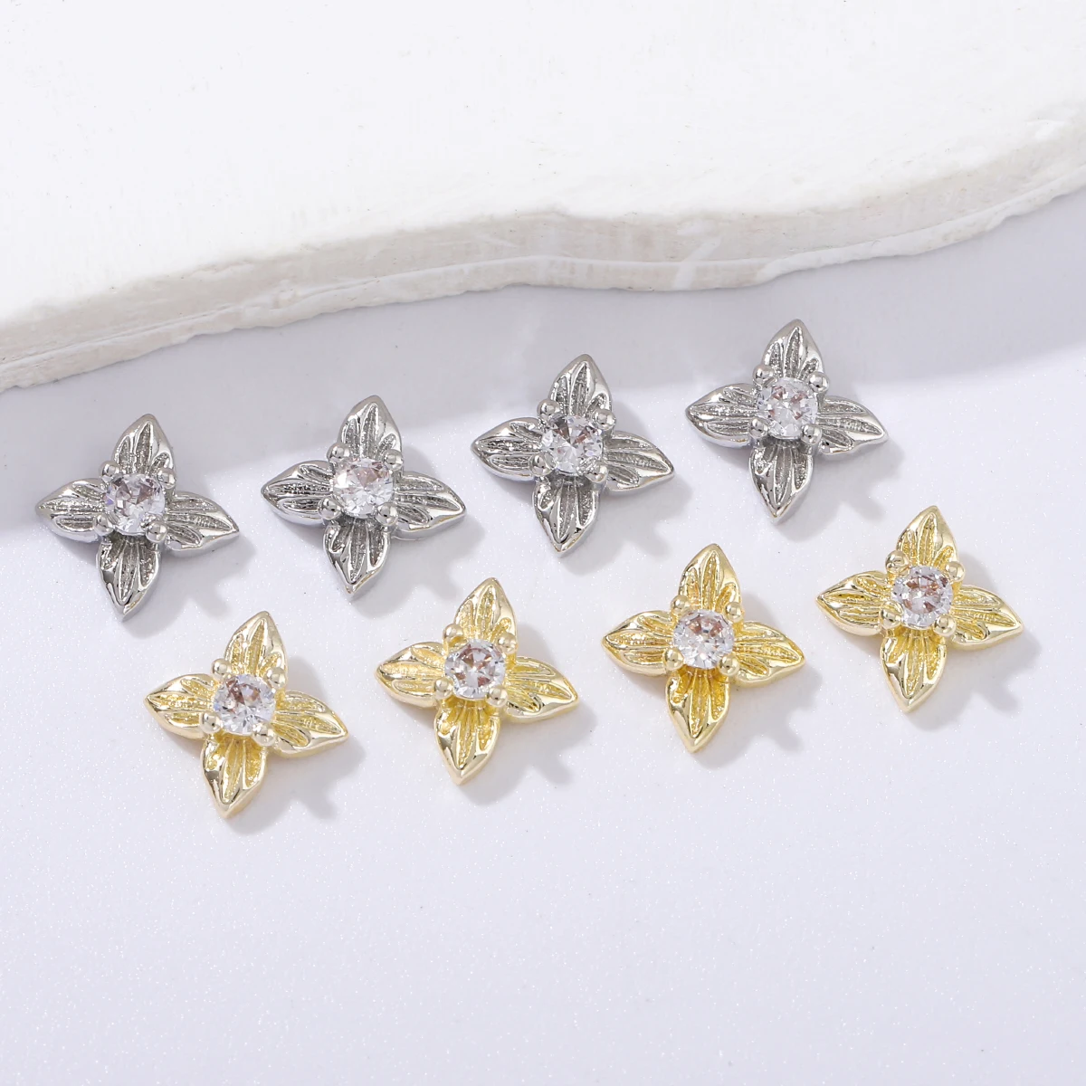 Zircão trevo de quatro folhas Flash prego broca, simples e versátil, decoração japonesa, Ins vento, 6 pcs