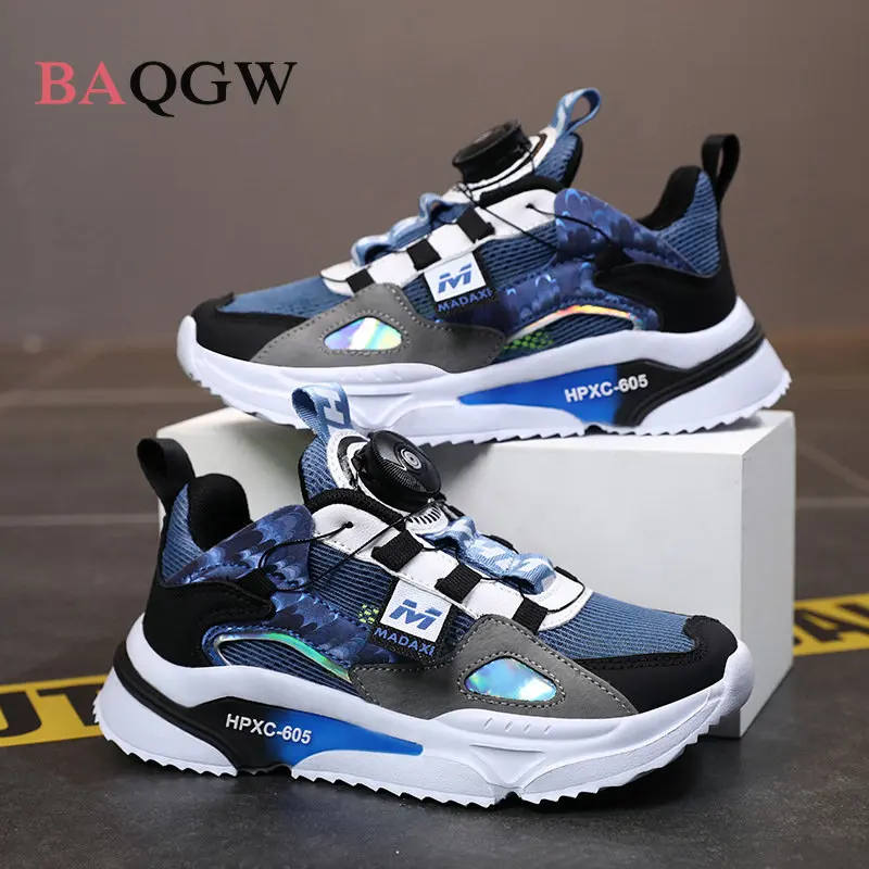 Button Design Children's Sports Shoes Color Patchwork Mesh Breathable Casual Running Shoes for Children School Students.shoes