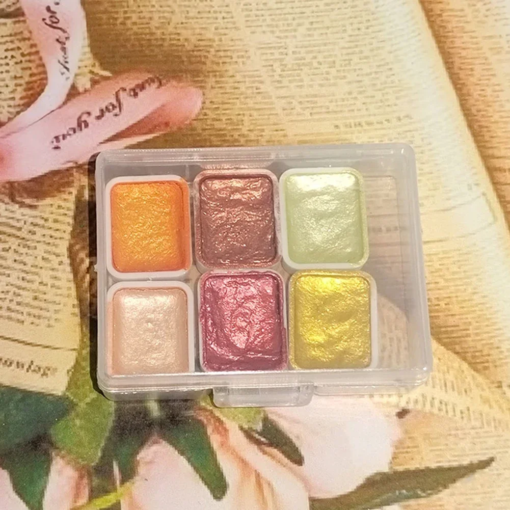 مجموعة ألوان الحلوى المعدنية بيرليسسينت مكونة من 6 ألوان مائية صلبة مجموعة ألوان مائية قديمة لوحة فنية رسم تصميم أظافر طلاء بالألوان المائية