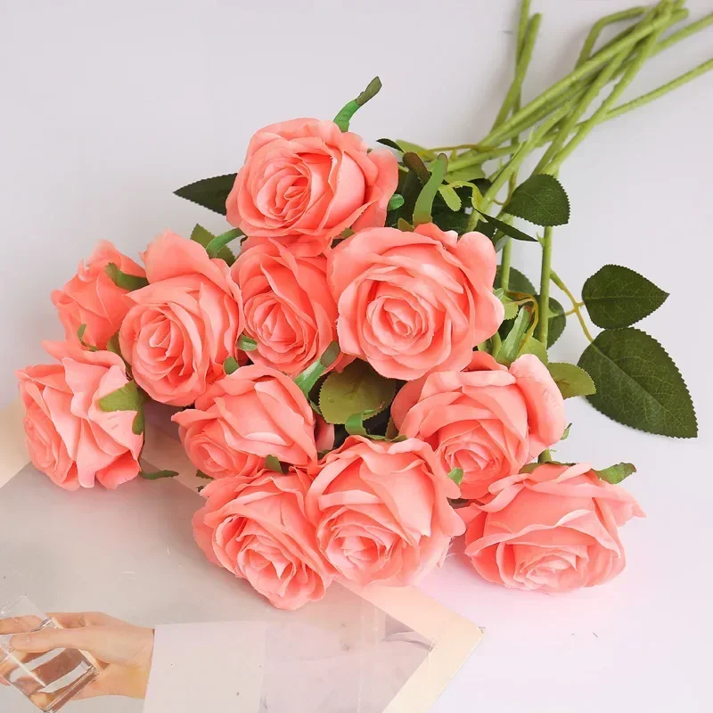 

5pcs Artificial Rose Flowers Silk Long Branch Bouquet for Wedding Home Room Table Centerpiece Decor Fake Plant Wreath Accessory