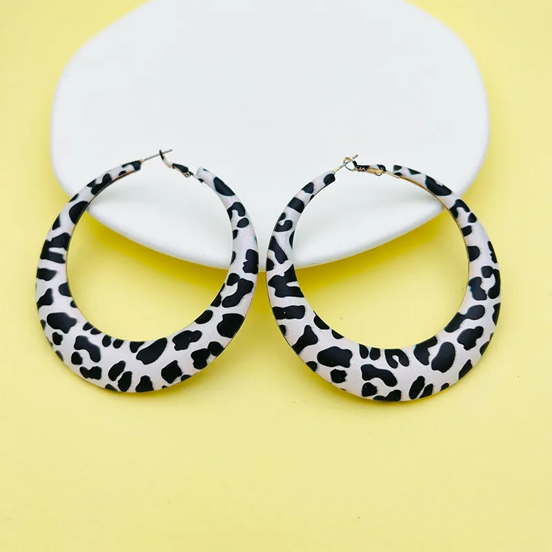 Exaggerated Hoop Earrings for Women Geometric Leopard Print Party Gift Holiday Fashion Jewelry Ear Accessories DE079