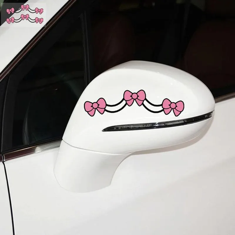 Car Stickers Bowknot Baby Pink Cute Lovely Cartoon Decals For Rearview Mirrors Motorcycle Auto Tuning Styling