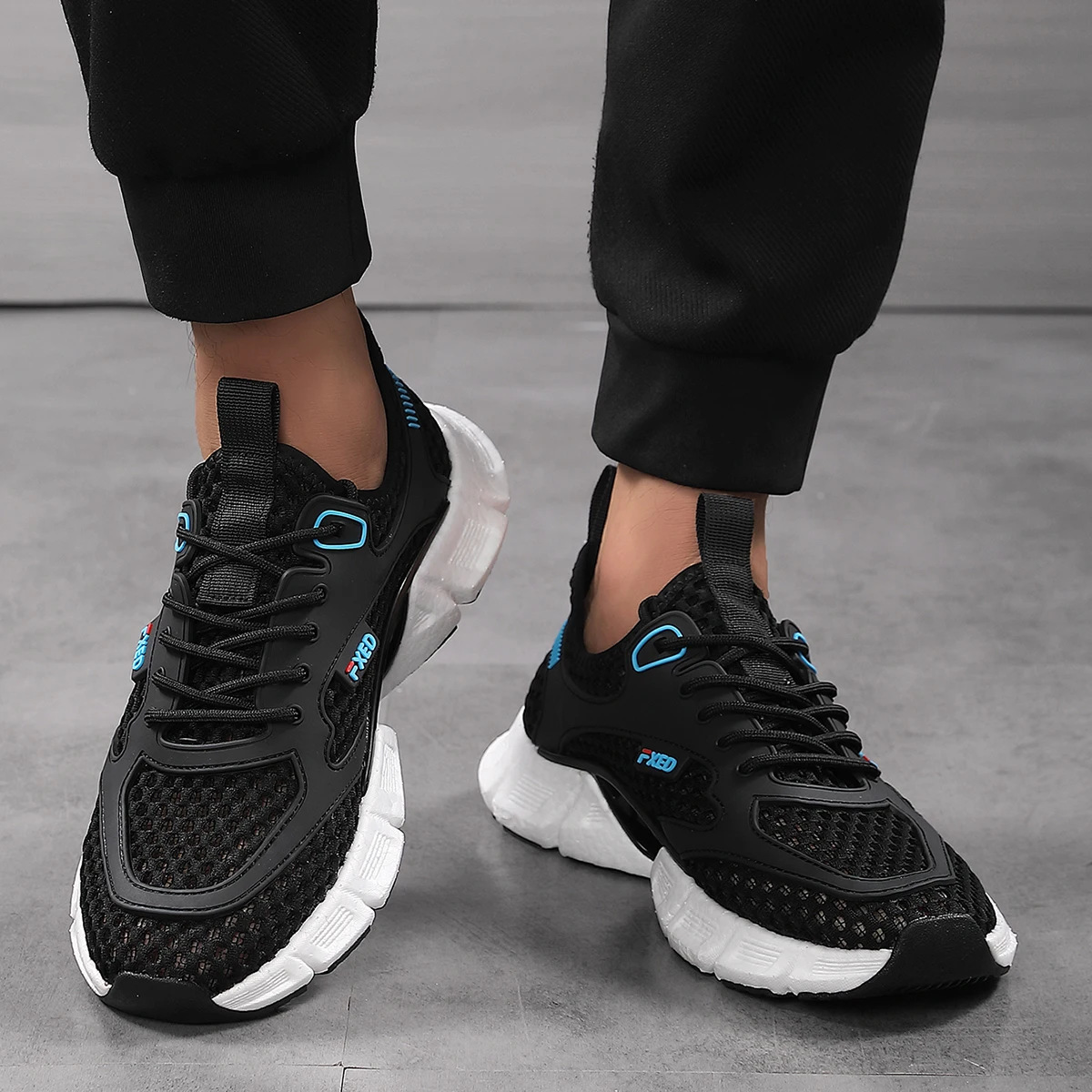 Sapatos masculinos de malha casual, sola macia respirável, leve, para pesca ao ar livre, sola macia, sapatos de malha masculinos